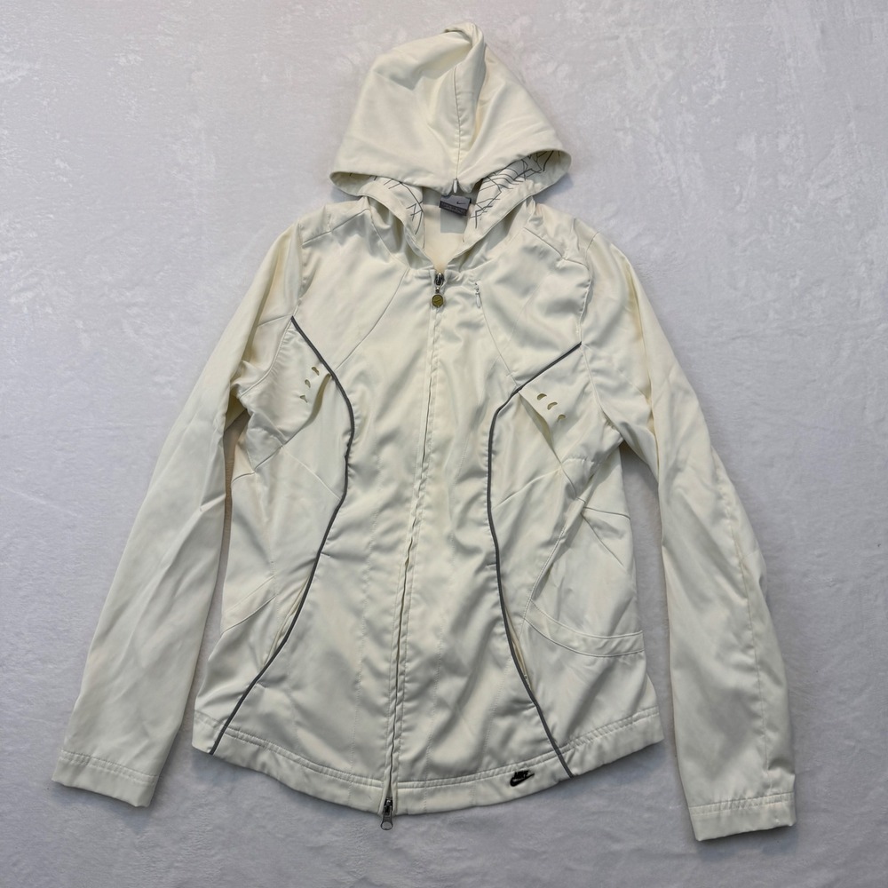 Nike Kids Off White Full Zip Hooded Track Jacket Reflective L 12-14 Cream